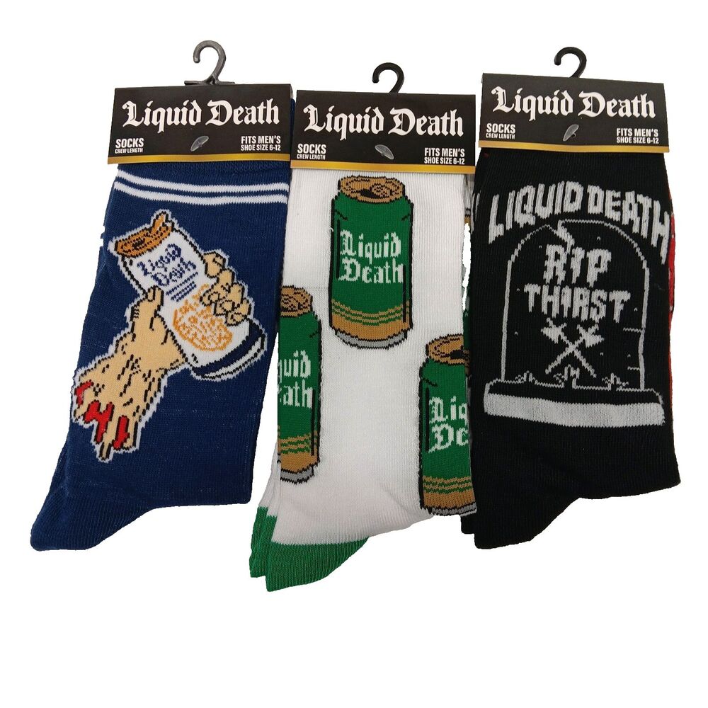 Liquid Death Novelty 3 Pair Adult Men Crew Size 6-12 NWT